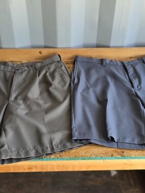 Lot of 2 Men's Pleated Performance Shorts - Gray & Olive